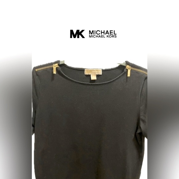 Michael Kors Black Blouse With Gold Hardware with Zippered Sleeves - Picture 2 of 7